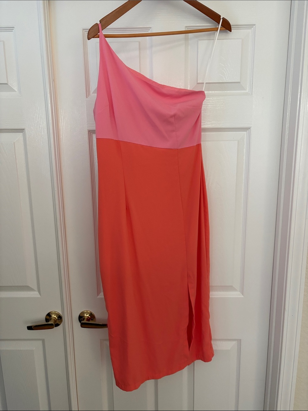 Petal & Pup One-Shoulder Colorblock Dress in Pink and Coral